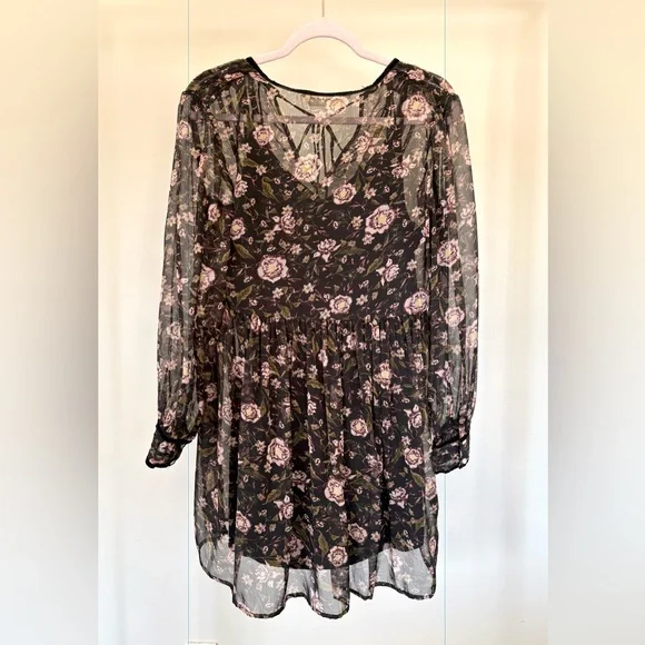 Zara Sheer Black and Purple Floral Mini Dress - Picture 2 of 4